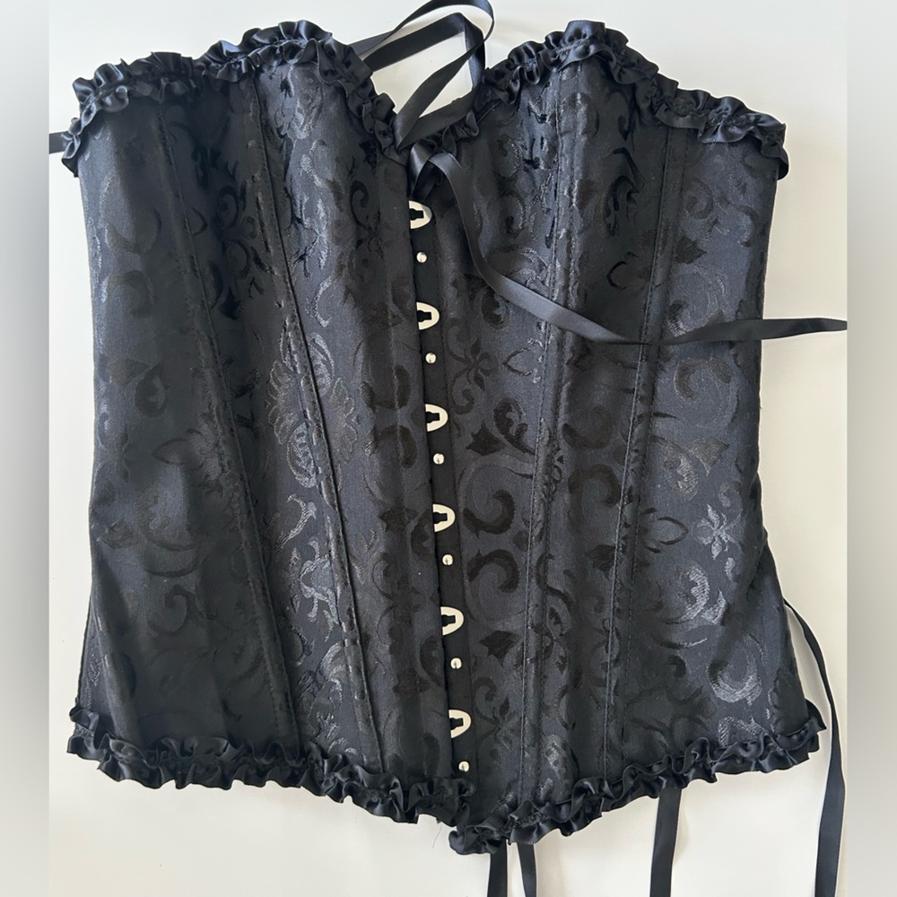 Chic Black Brocade Corset Top